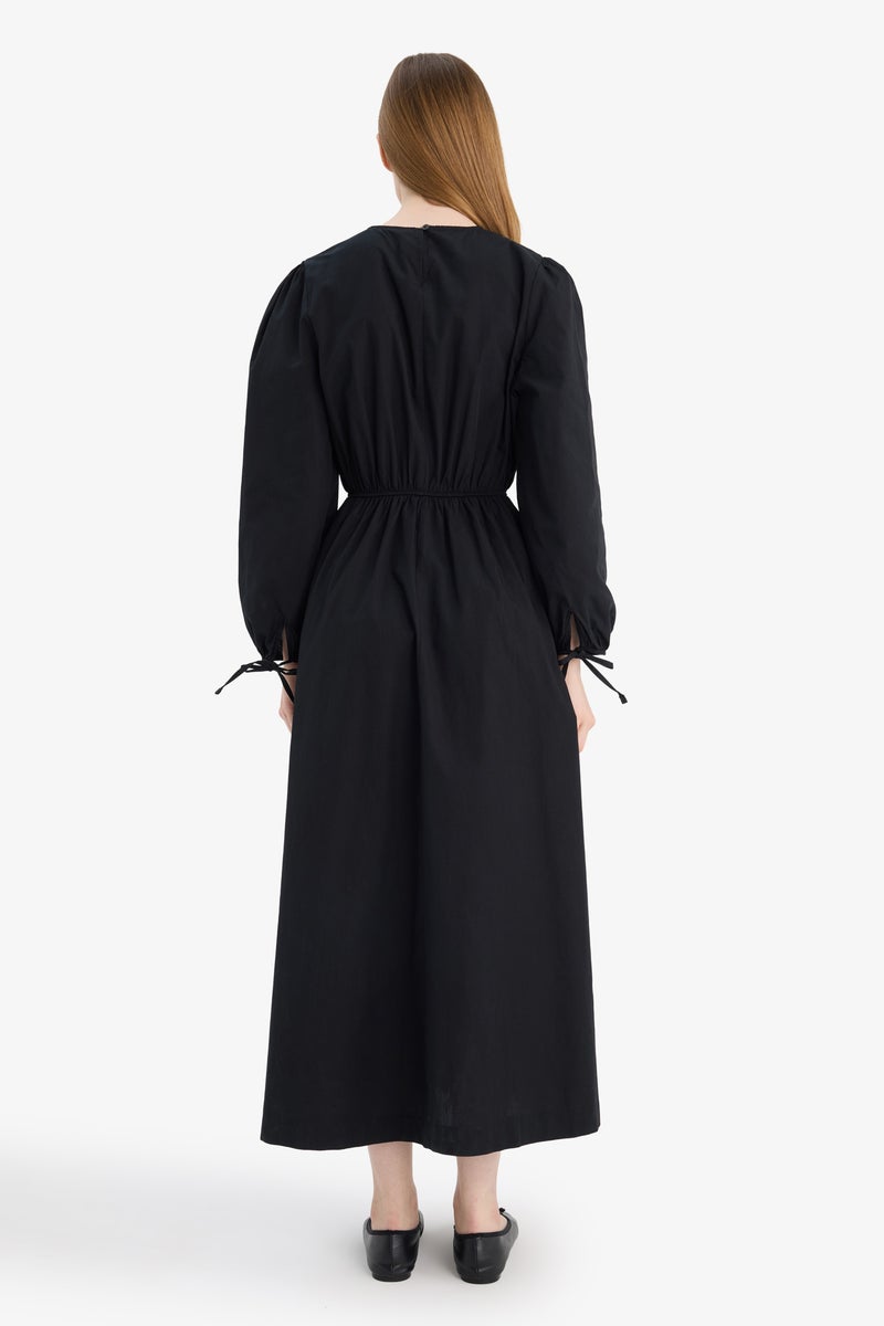 DeFacto Black Woman 100% Cotton Regular Fit Poplin Midi Dress Casual - Image 5